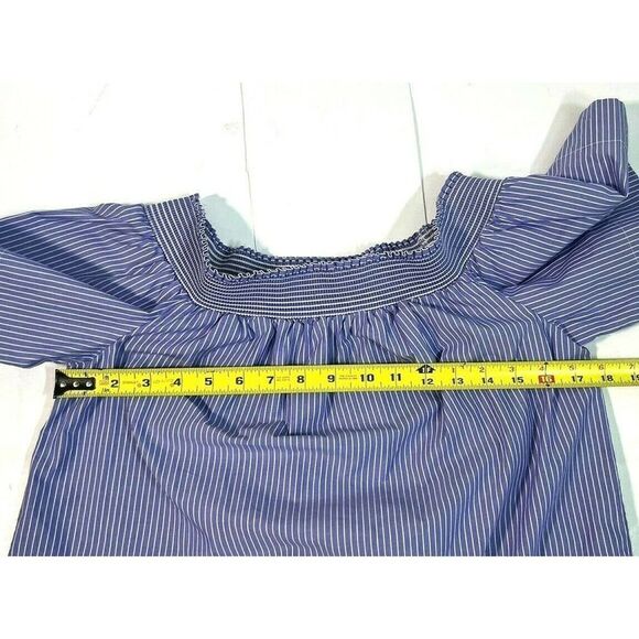 J.Crew Womens Off-The-Shoulder Top Shirt size 4 Blue White Pinstriped Shirring - Picture 8 of 11